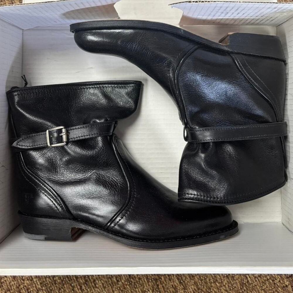 Frye Black Leather Short Buckle Boots with Heel - Dorado Size 8.5 M New in Box